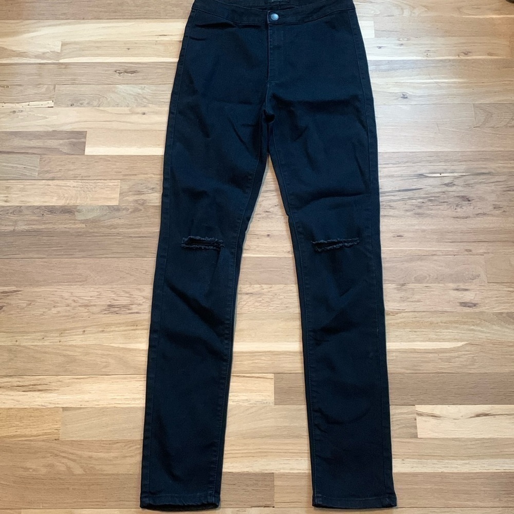 American Bazi High Waist Skinny Black Distressed Knees Jegging Jeans Women’s 9